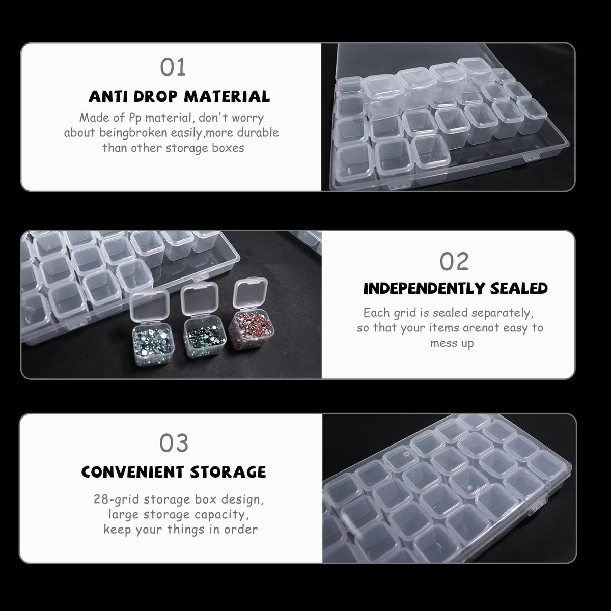 2 Set Pack of 28 Grids Bead Storage Box, Diamond Art Storage Box, Jewellery Storage Box, Compartment Storage Boxes Plastic Organiser Box for Beads - image 3