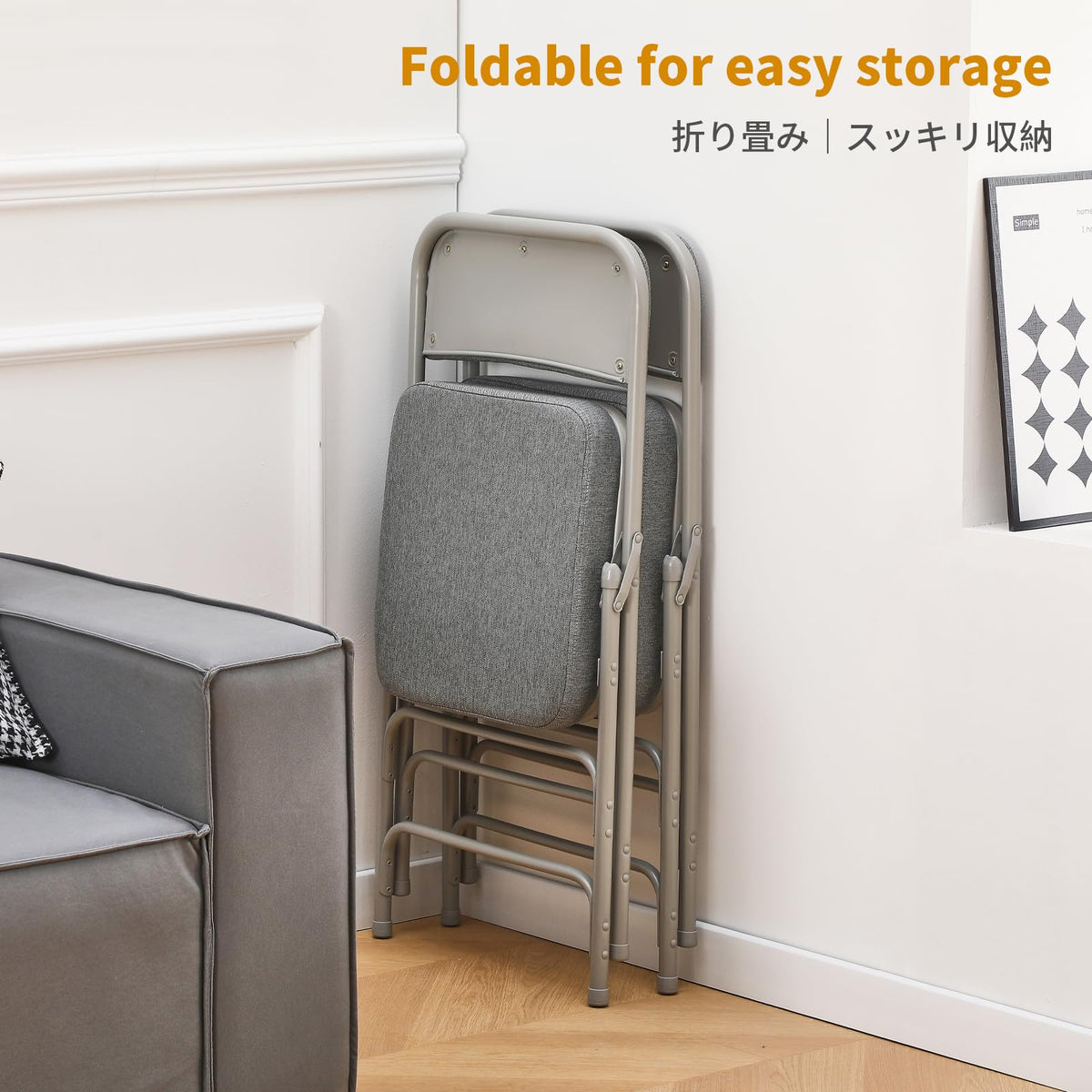 BOOSDEN Padded Folding Chairs with Cushion, Foldable Chair, Single, Grey - image 5
