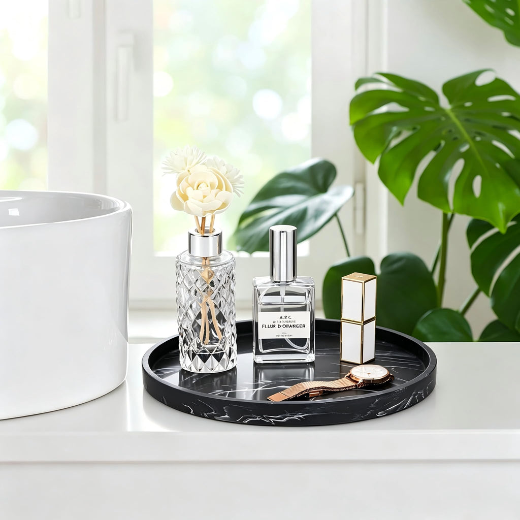Silicone Bathroom Tray Round Vanity Tray Decorative Soap Holder Kitchen Countertop Organizer Coffee Table Decor for Candle, Perfume, Plant - image 4