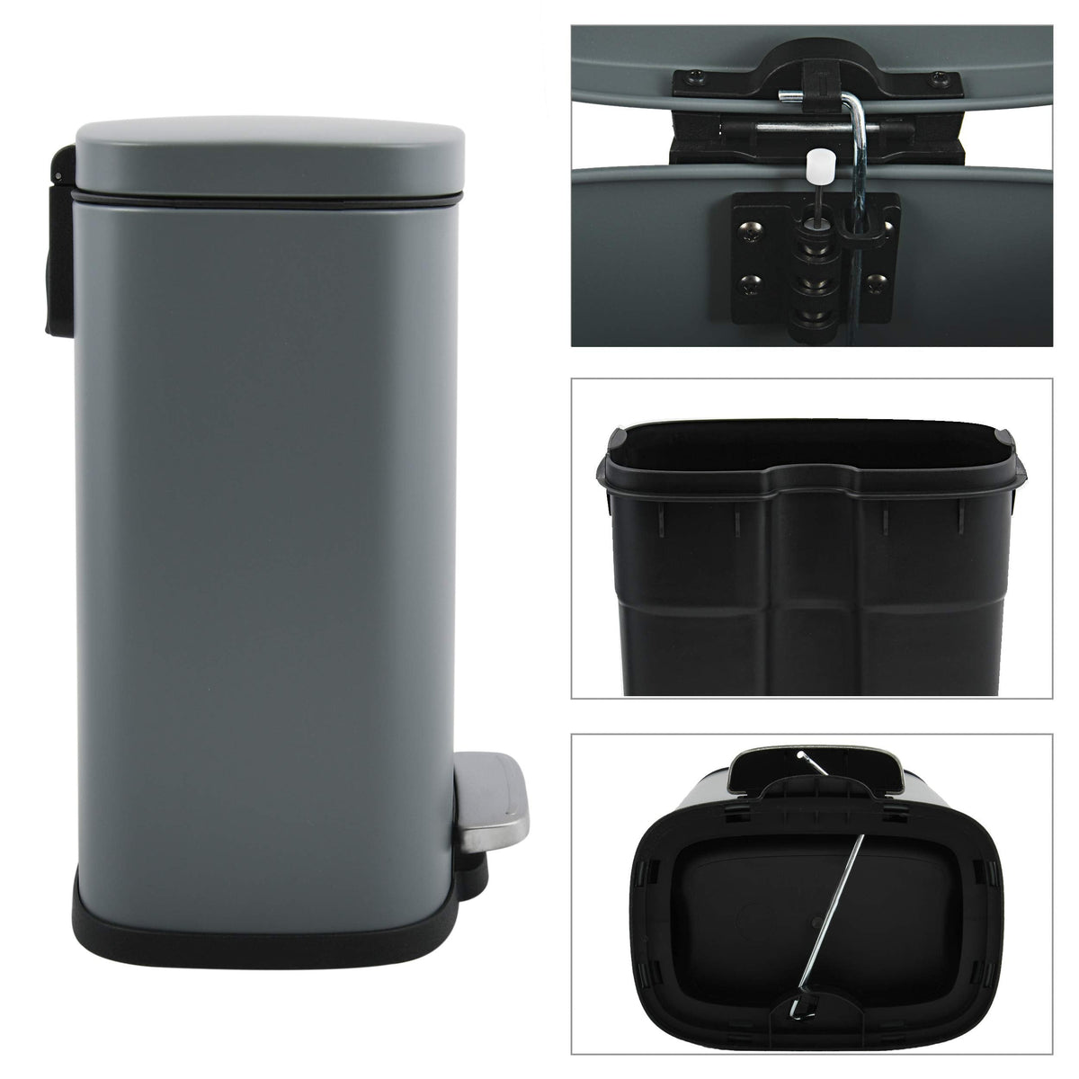 Spirella Collection Akira Pedal Bin, 21.4 x 17.6 x 30 cm 5 Litres, Steel, Matt Chrome - image 4