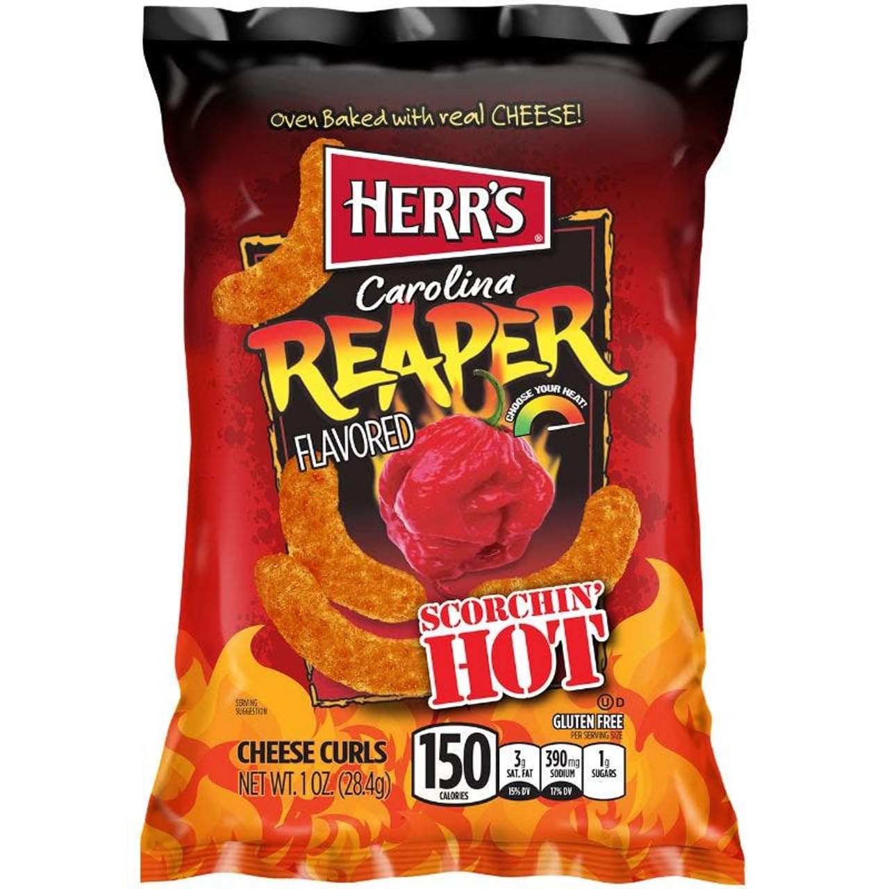 Herr's Carolina Reaper Cheese Curls – Spicy Crunchy Snacks (42 x 28g)