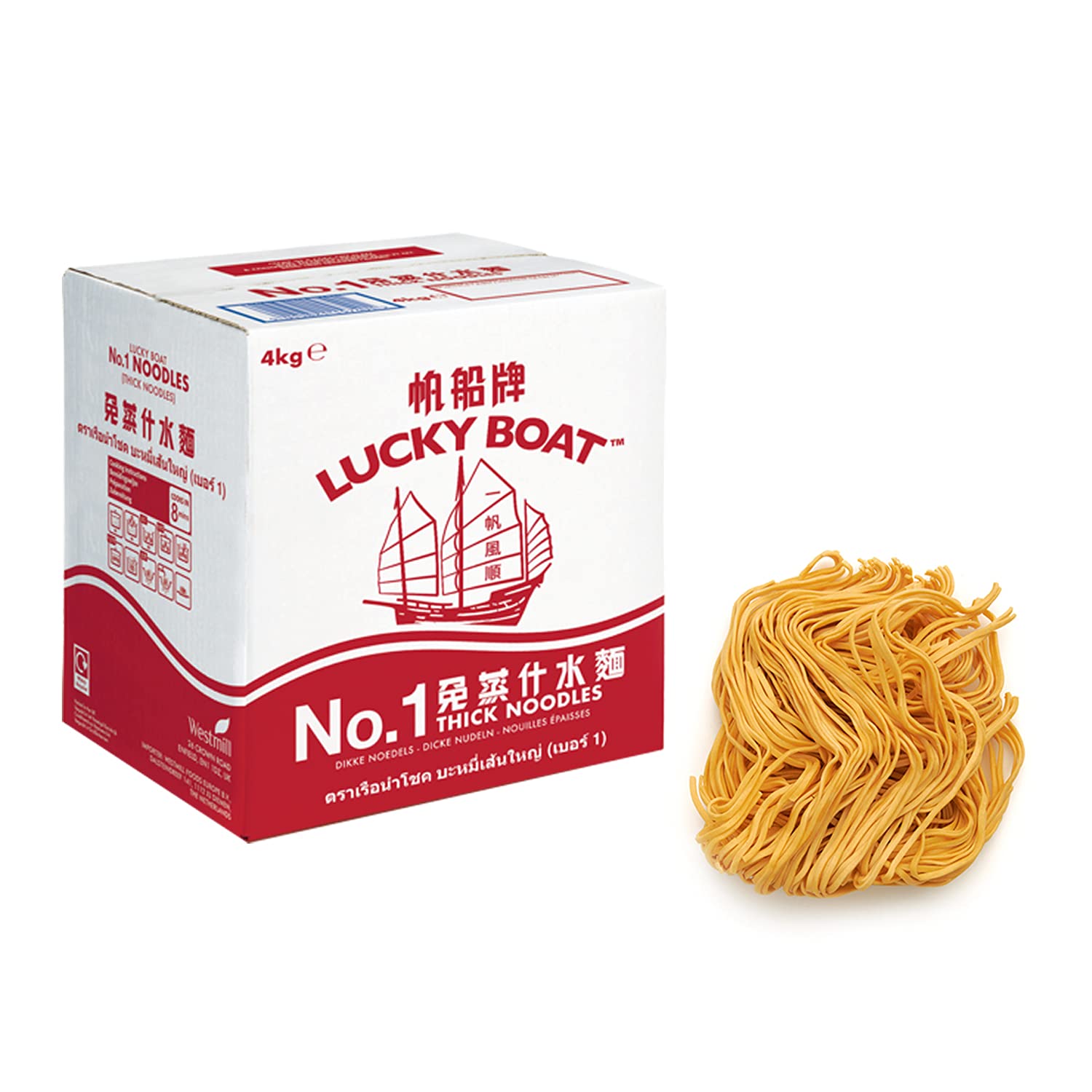 Lucky Boat No.1 Thick Chow Mein Noodles – Vegan & Egg-Free – 4kg Bulk