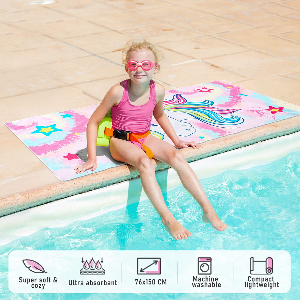 WERNNSAI Unicorn Microfibre Beach Towel for Kids, 76 x 150cm Bath Towel - image 3