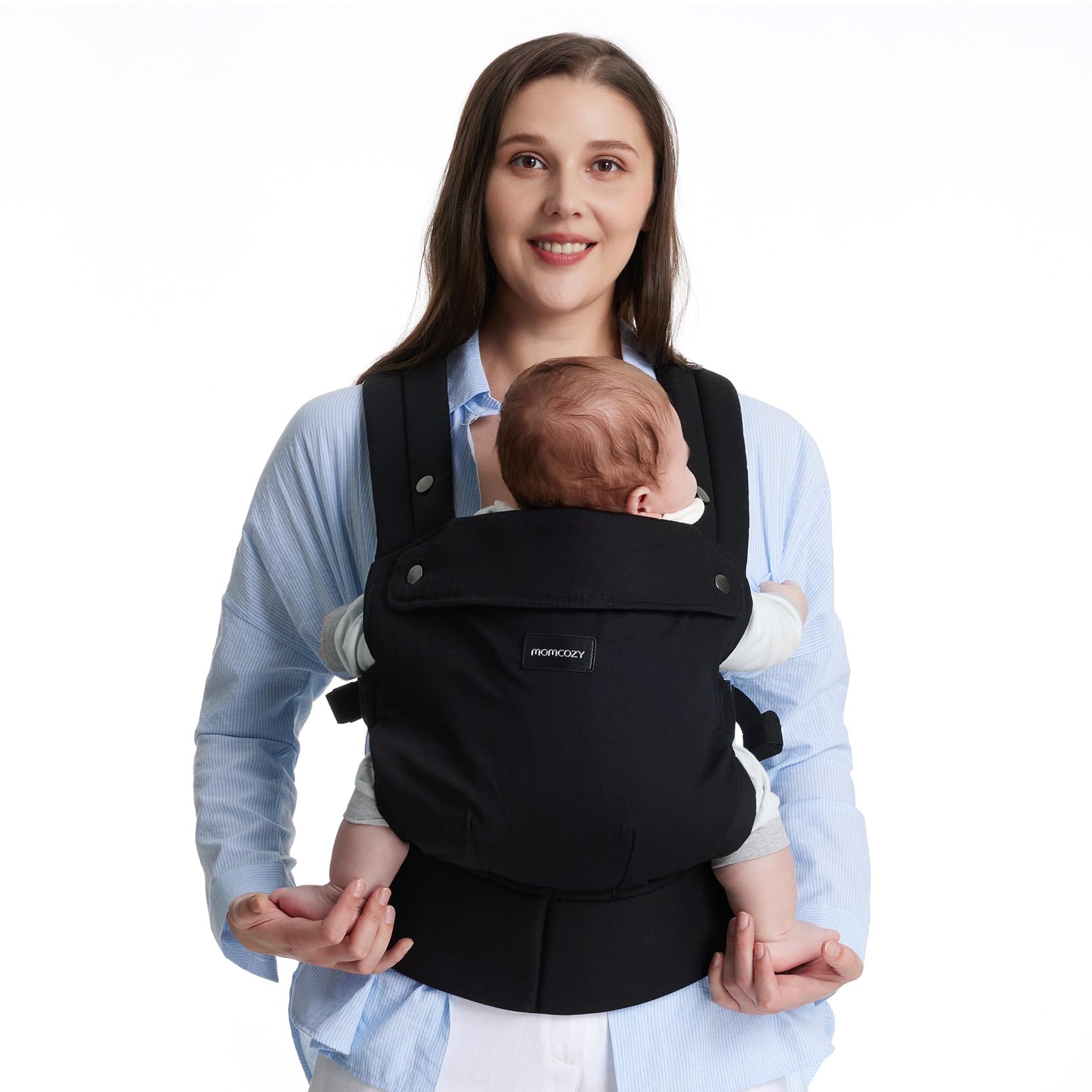 Momcozy Pure Cotton Baby Carrier with Lumbar Support, 3-24 Months - Black
