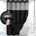 ALINK No Hook Waffle Shower Curtain with Snap-in Liner - Black, 72x75