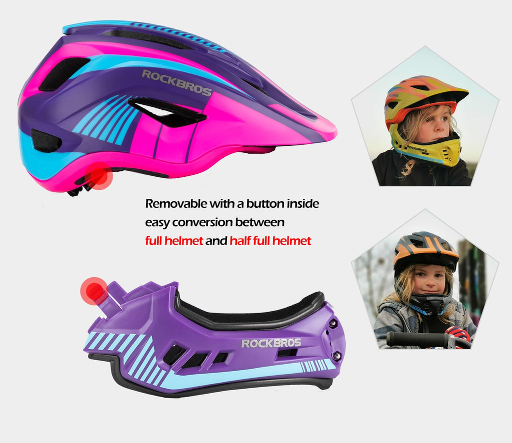 ROCKBROS Kids Full Face Bike Helmet | 2-in-1 Detachable MTB Safety Gear