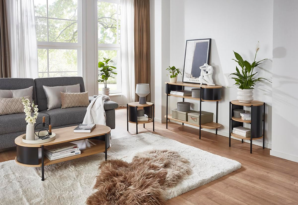 HAKU console, oak, black, metal, chipboard. Dimensions: W 110 x H 76 x D 39 cm. Style: Modern - image 5