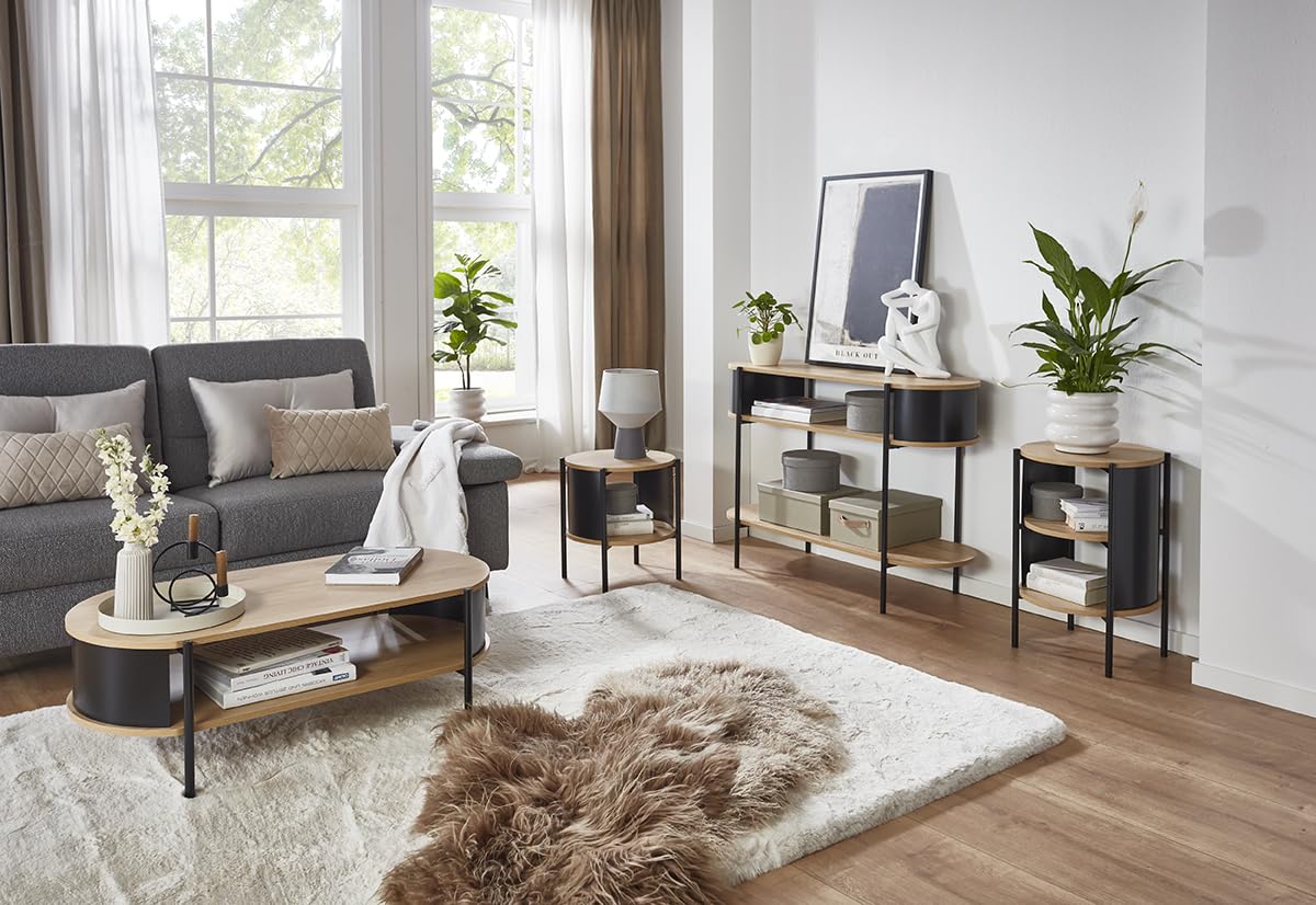 HAKU console, oak, black, metal, chipboard. Dimensions: W 110 x H 76 x D 39 cm. Style: Modern - image 5