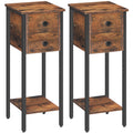 HOOBRO Narrow Bedside Table Set of 2 | 2-Drawer Slim Nightstand, Rustic Brown