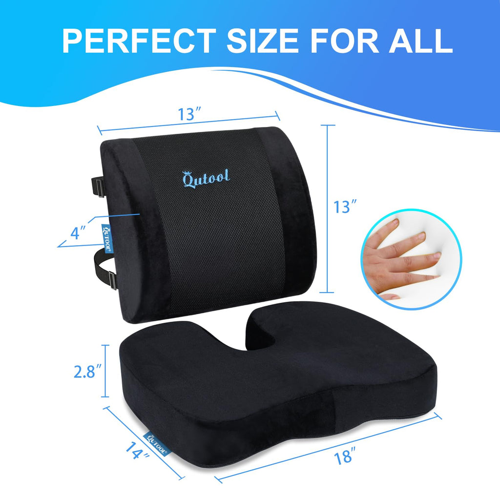 QUTOOL Memory Foam Seat Cushion & Lumbar Support Pillow for Office Chair