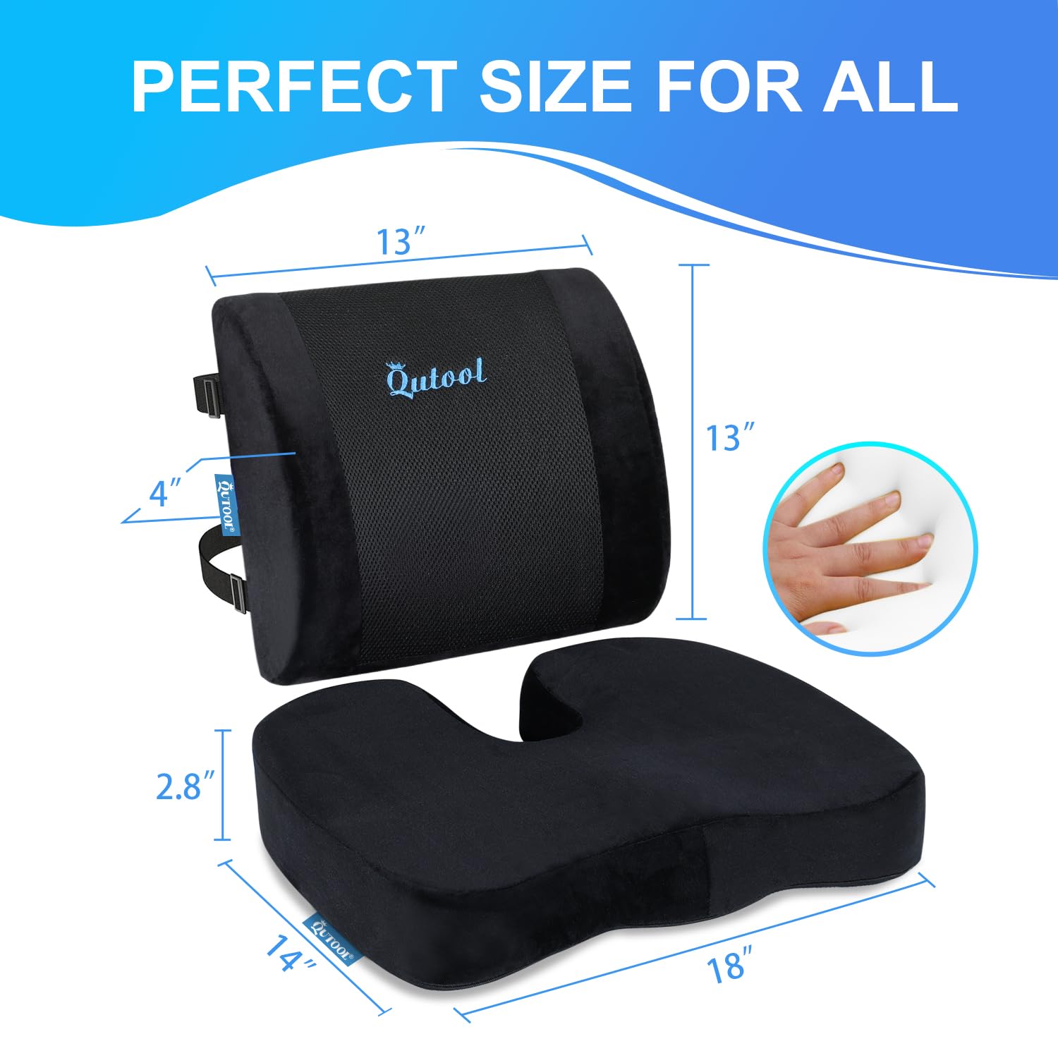 QUTOOL Memory Foam Seat Cushion & Lumbar Support Pillow for Office Chair