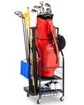 Rolling Golf Bag Storage Rack – 3-Tier Steel Garage Organizer