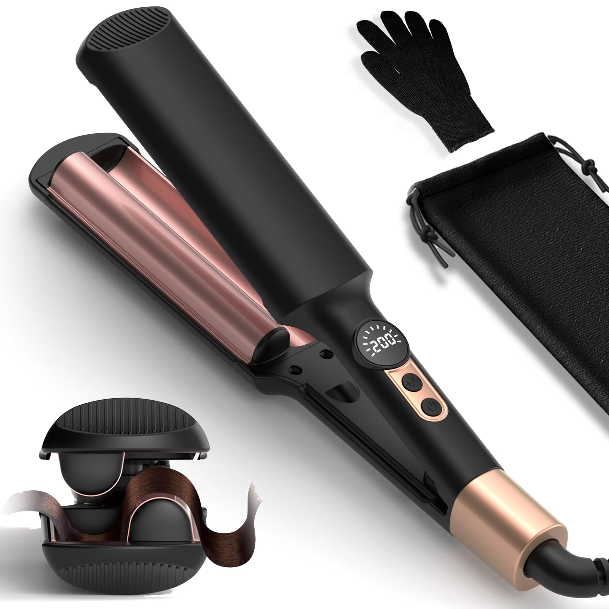 UKLISS Mini Hair Waver Crimper – Mermaid Beach Waves Curler, Rose Gold