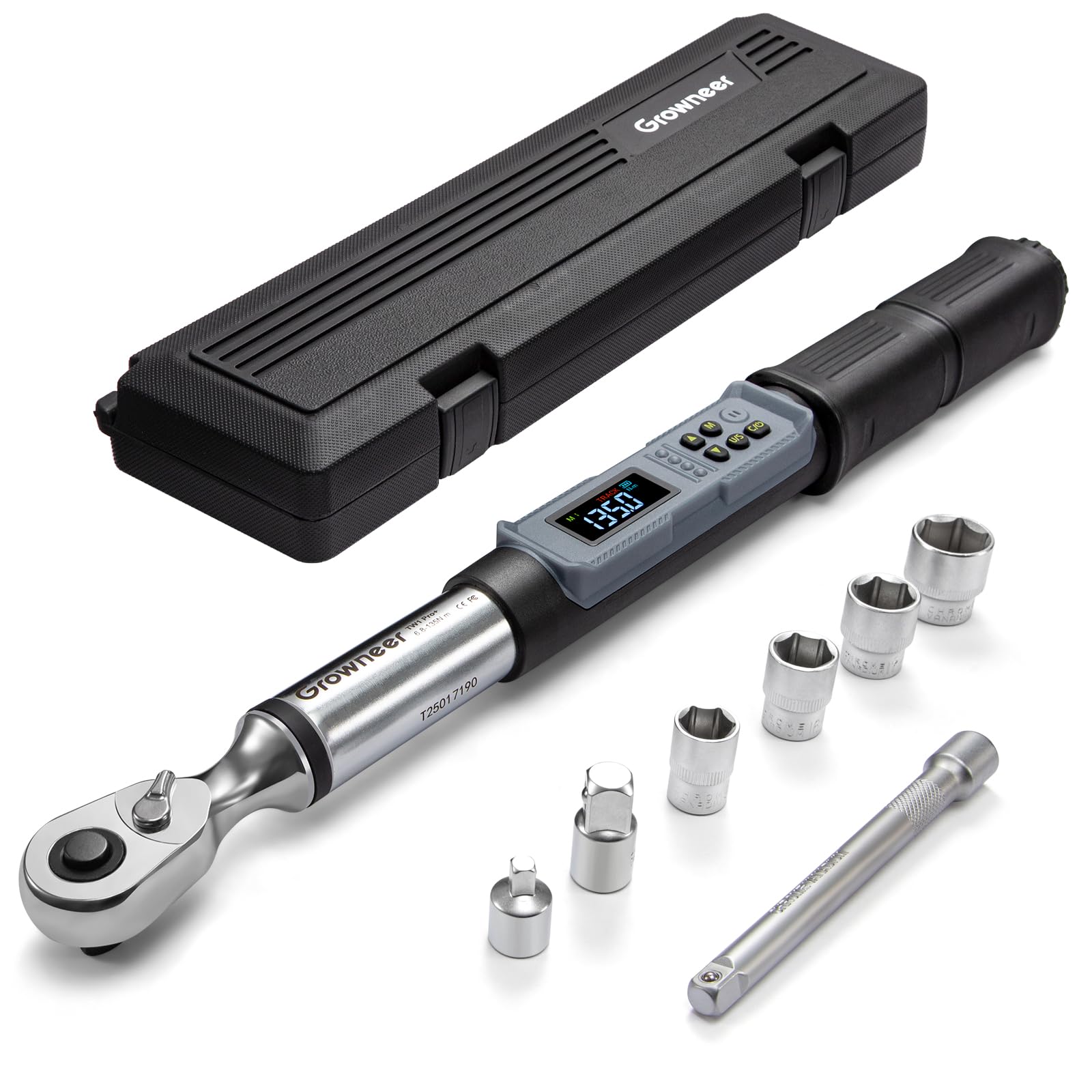GROWNEER Digital Torque Wrench | 3/8'' Drive 5-99.6 Ft-lbs with LED