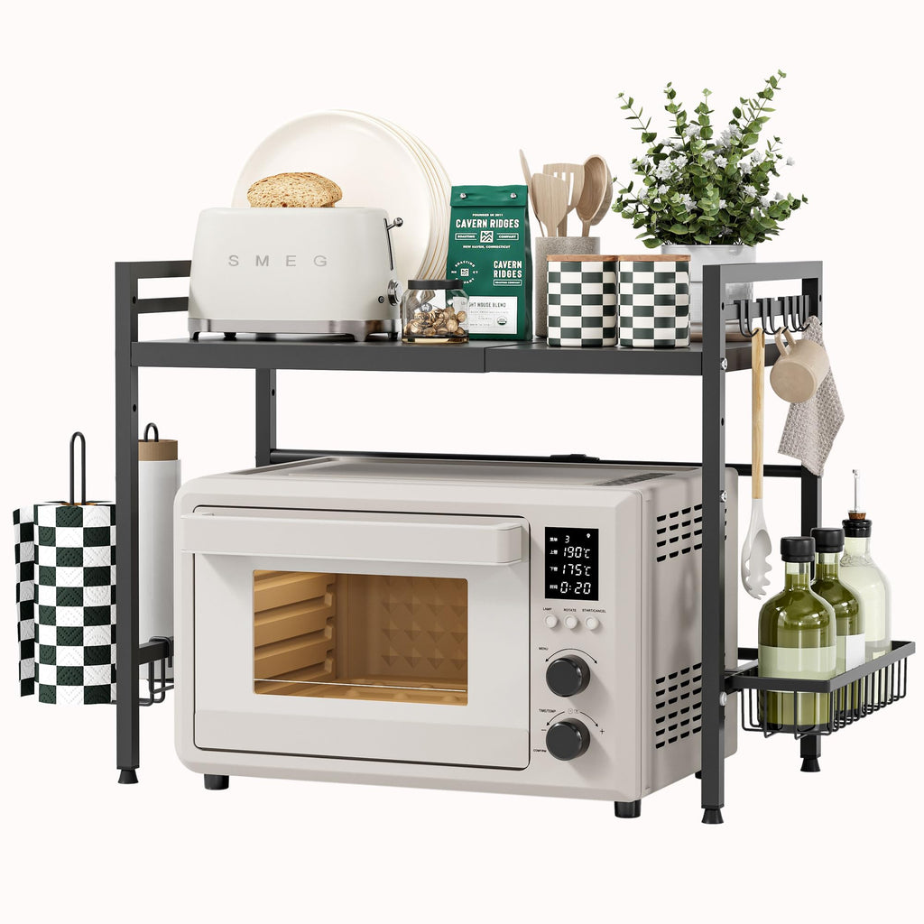 NETEL Expandable Microwave Oven Rack – 2-Tier Carbon Steel Kitchen Shelf