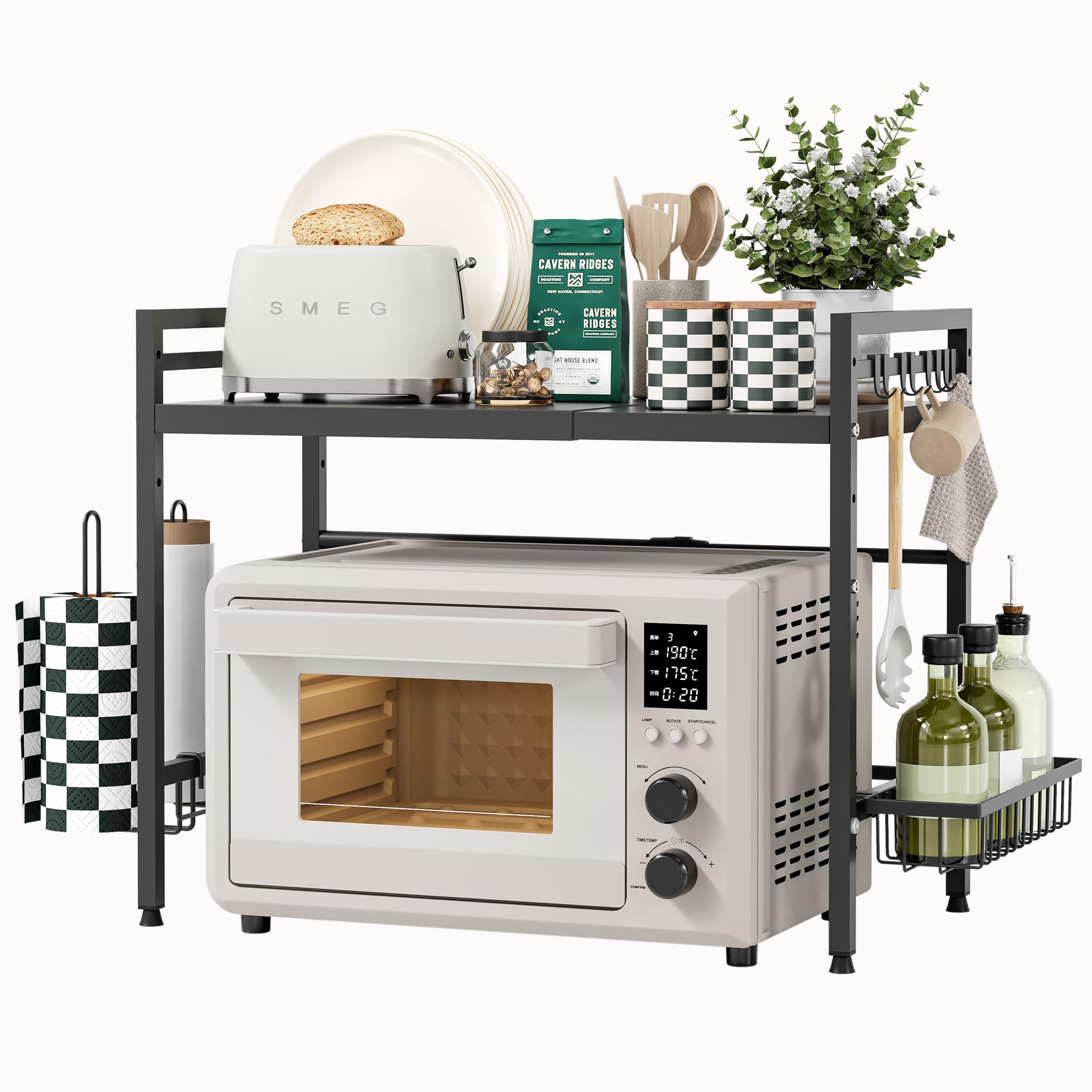 NETEL Expandable Microwave Oven Rack – 2-Tier Carbon Steel Kitchen Shelf
