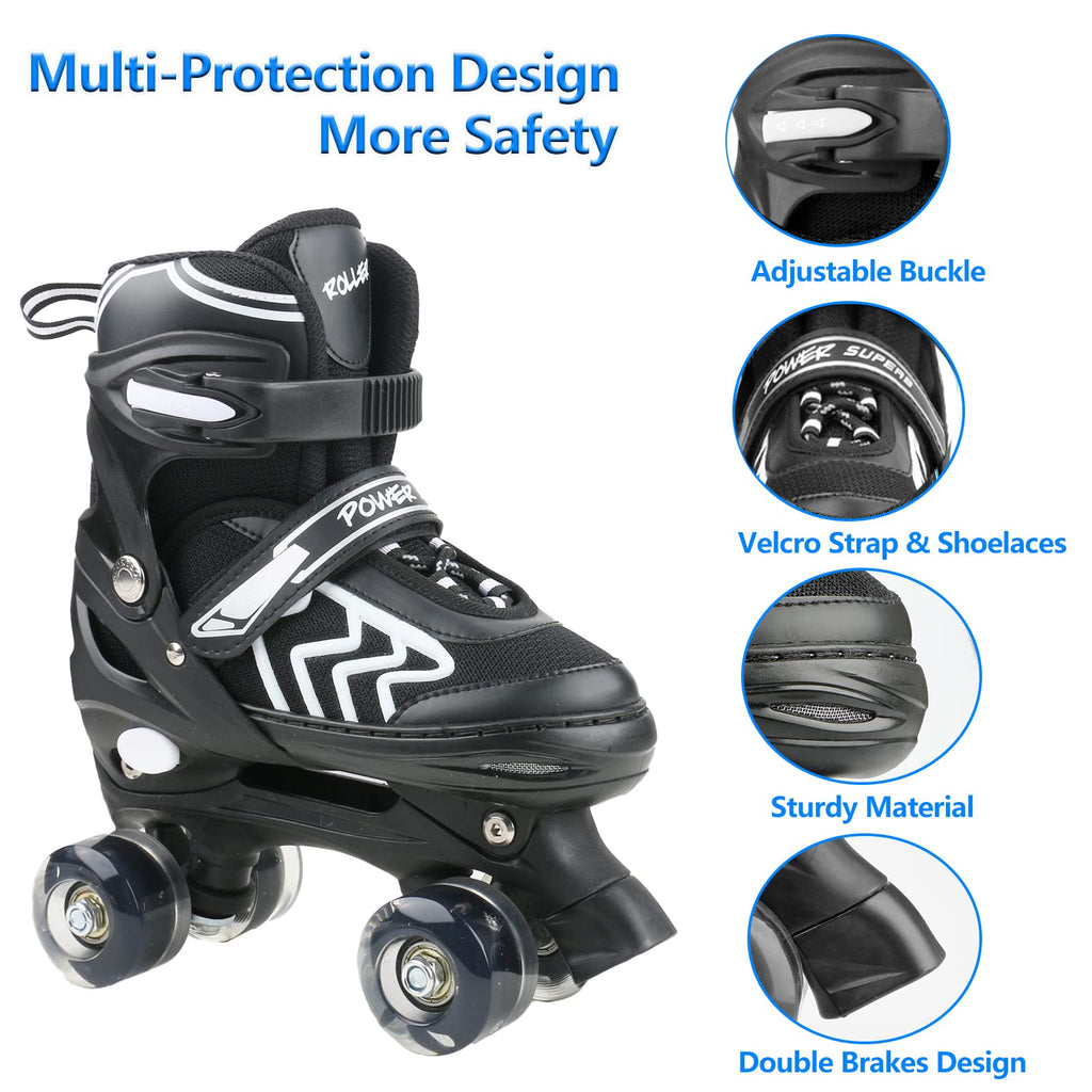 Jolof Store Kids Adjustable Roller Skates with 8 Light Up Wheels