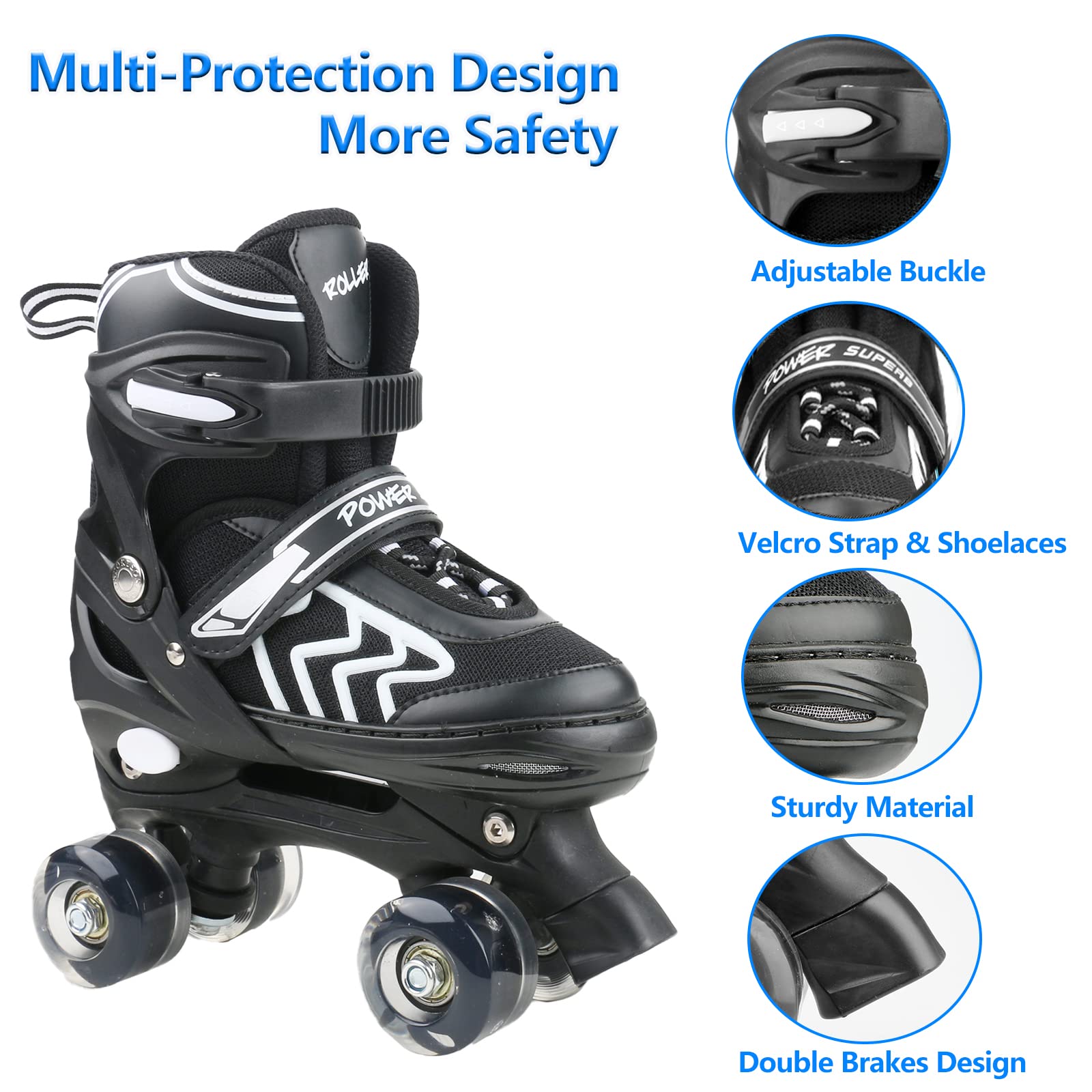 Jolof Store Kids Adjustable Roller Skates with 8 Light Up Wheels