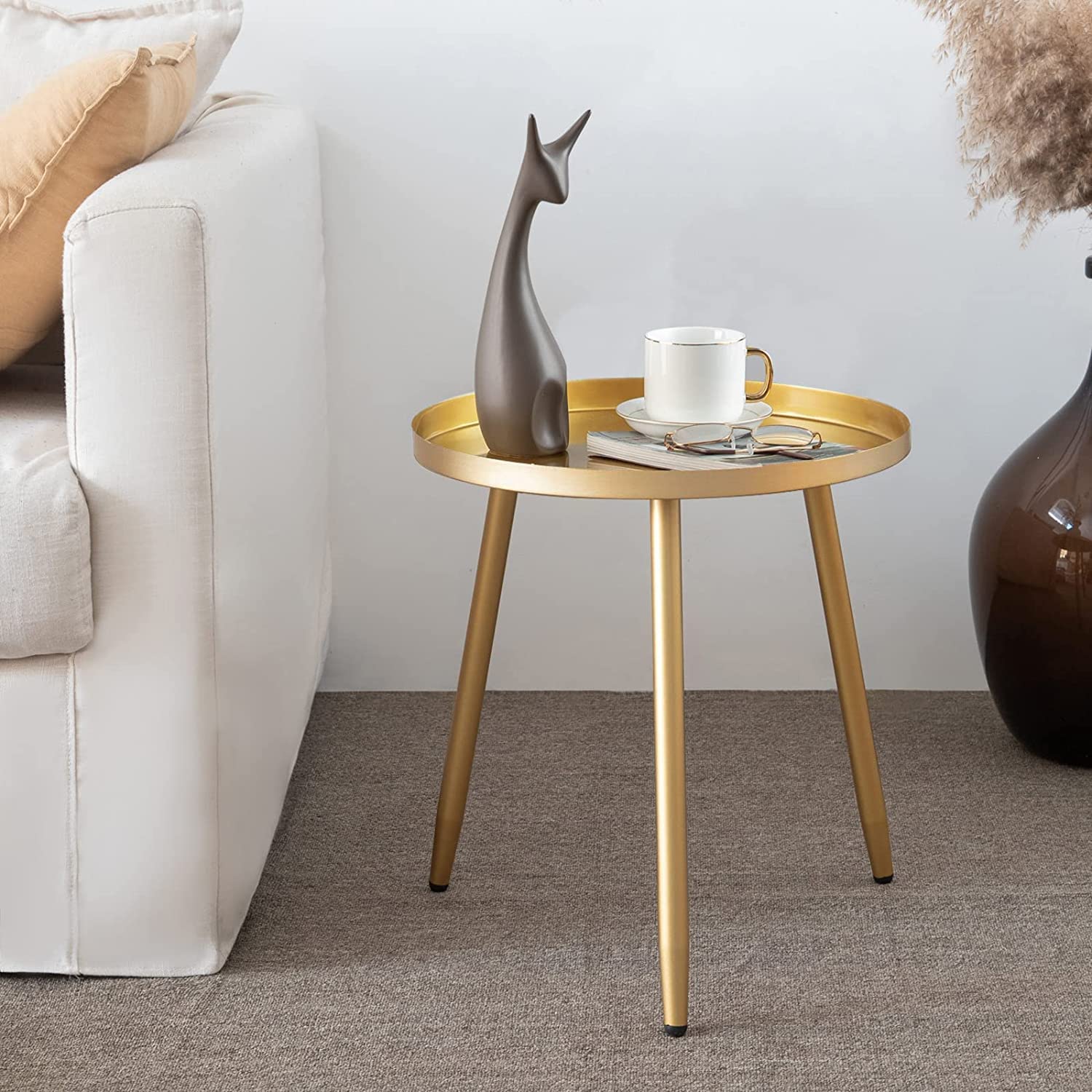 AOJEZOR Round Metal Side Table | Gold Small End Table for Living Room