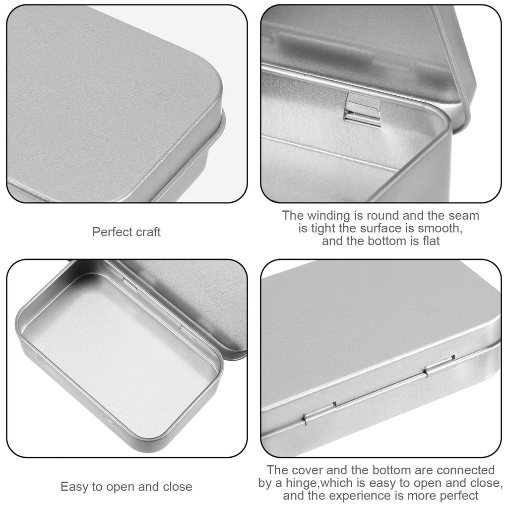 Aphumedc Silver Metal Rectangular Empty Hinged Tins Tin Containers, 3.7 x 2.3 x 0.8 Inch Small Storage Container - image 3