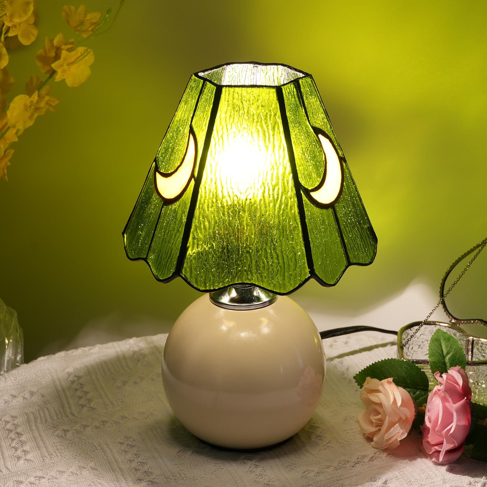 KIPHEPI Mushroom Lamp | Stained Glass Moon Nightstand Table Light