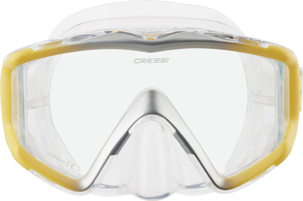 Cressi Liberty Triside Panoramic Scuba Diving Mask – Clear/Yellow Silver