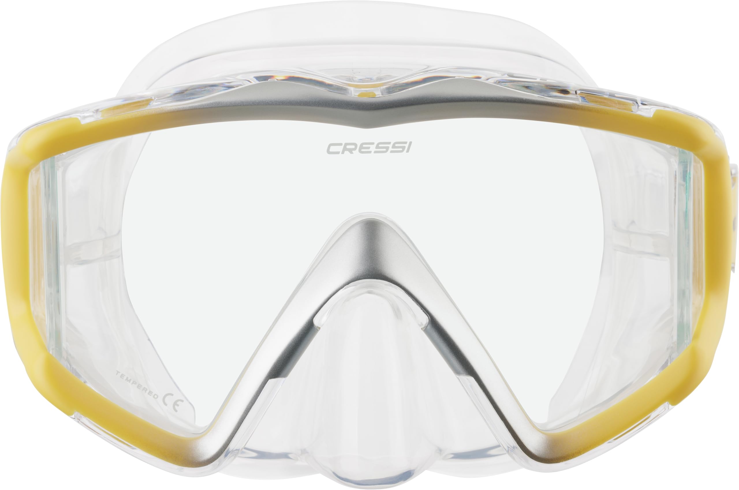 Cressi Liberty Triside Panoramic Scuba Diving Mask – Clear/Yellow Silver
