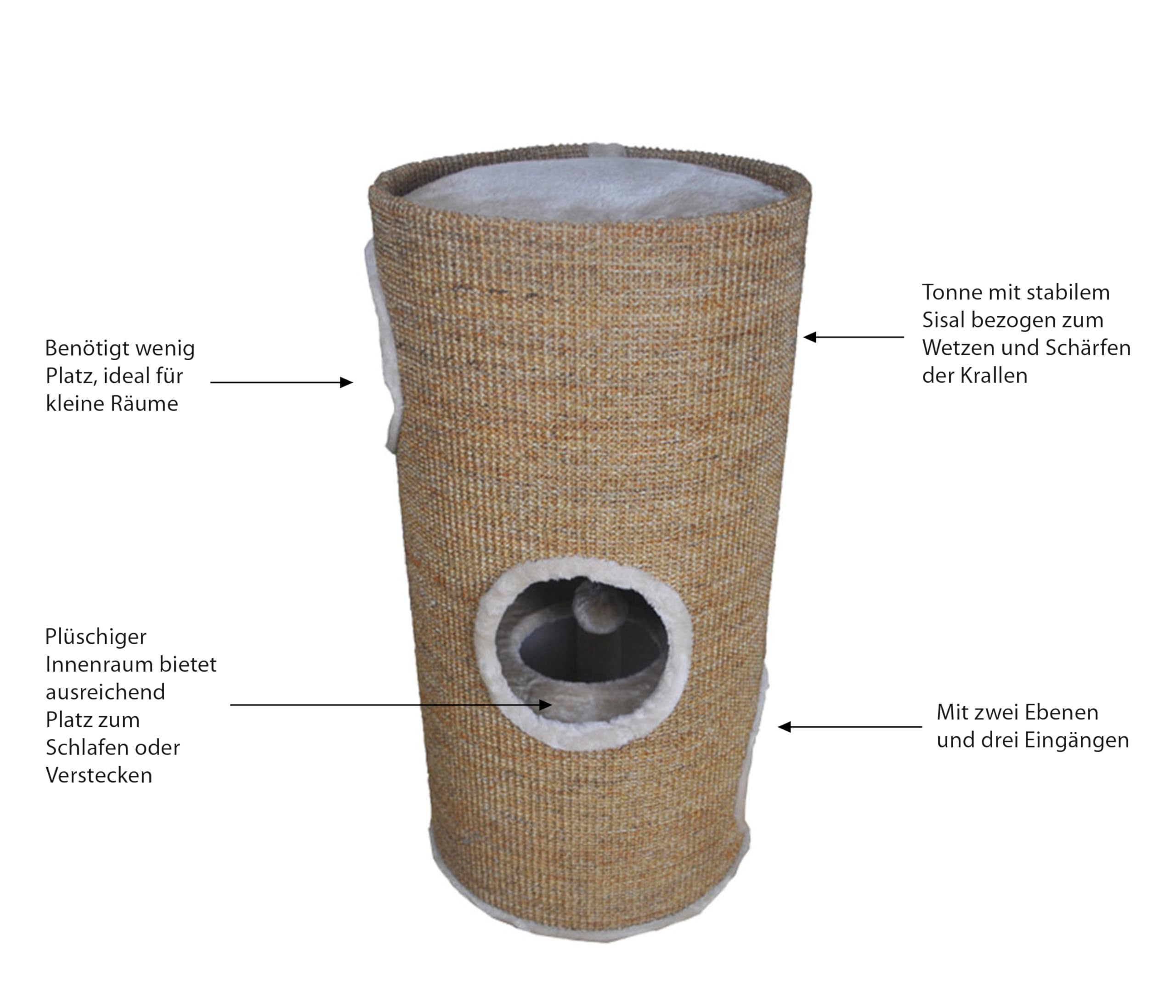 Dehner Tassilo Cat Scratching Barrel – 2-Level Sisal Tower, 36x70cm