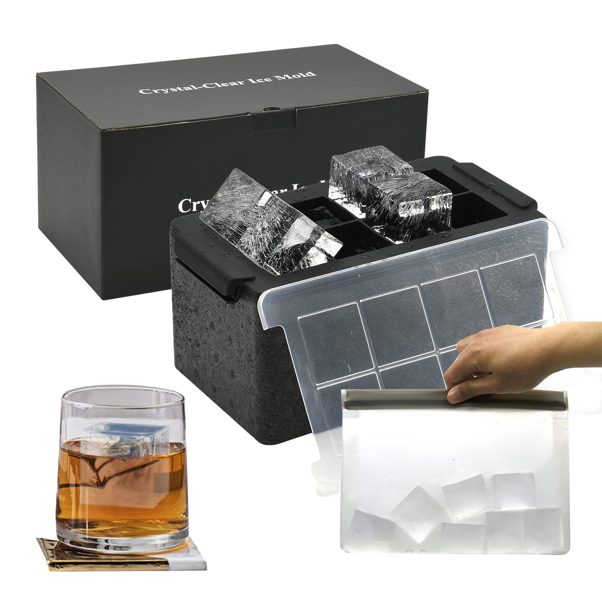 Clear Ice Cube Maker – 2 Inch Large Square Molds for Whiskey