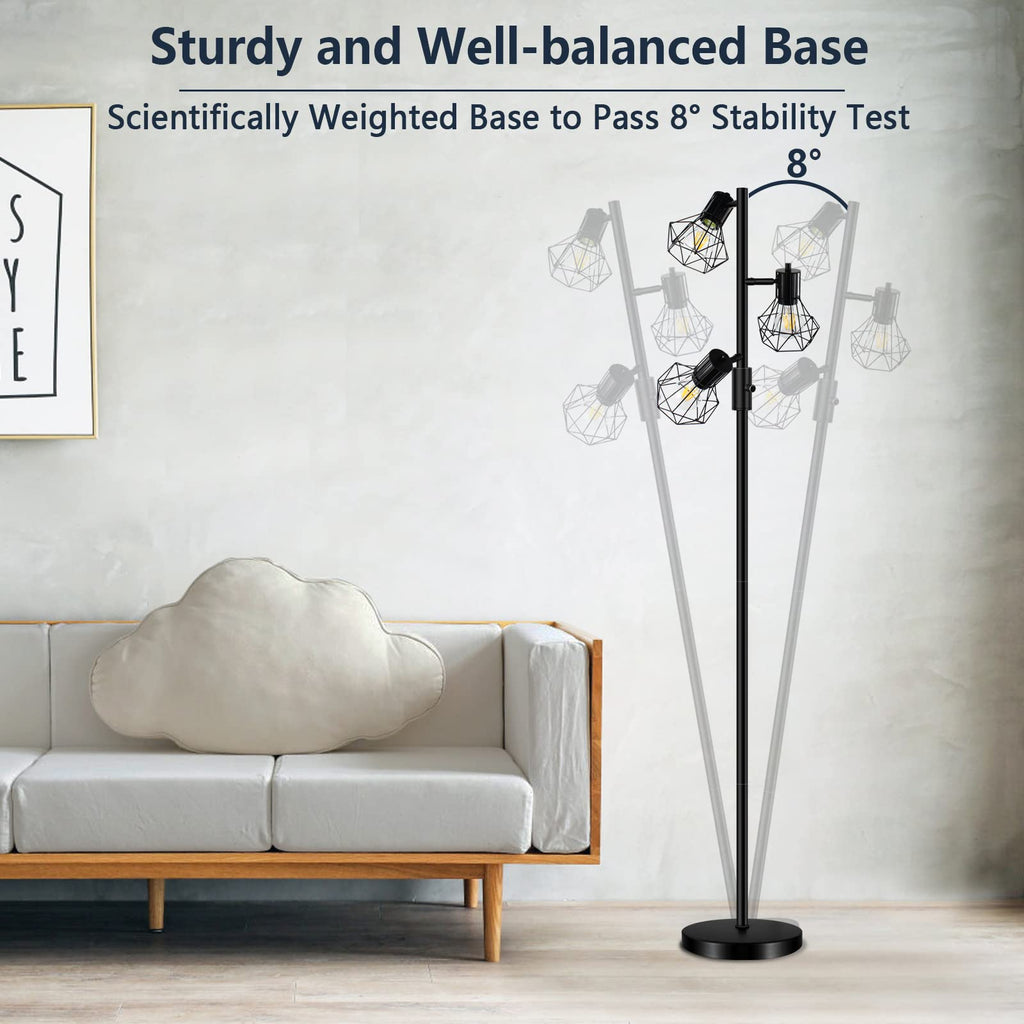 HiBay Industrial LED Floor Lamp – Stepless Dimmable 3-Light Tree Lamp