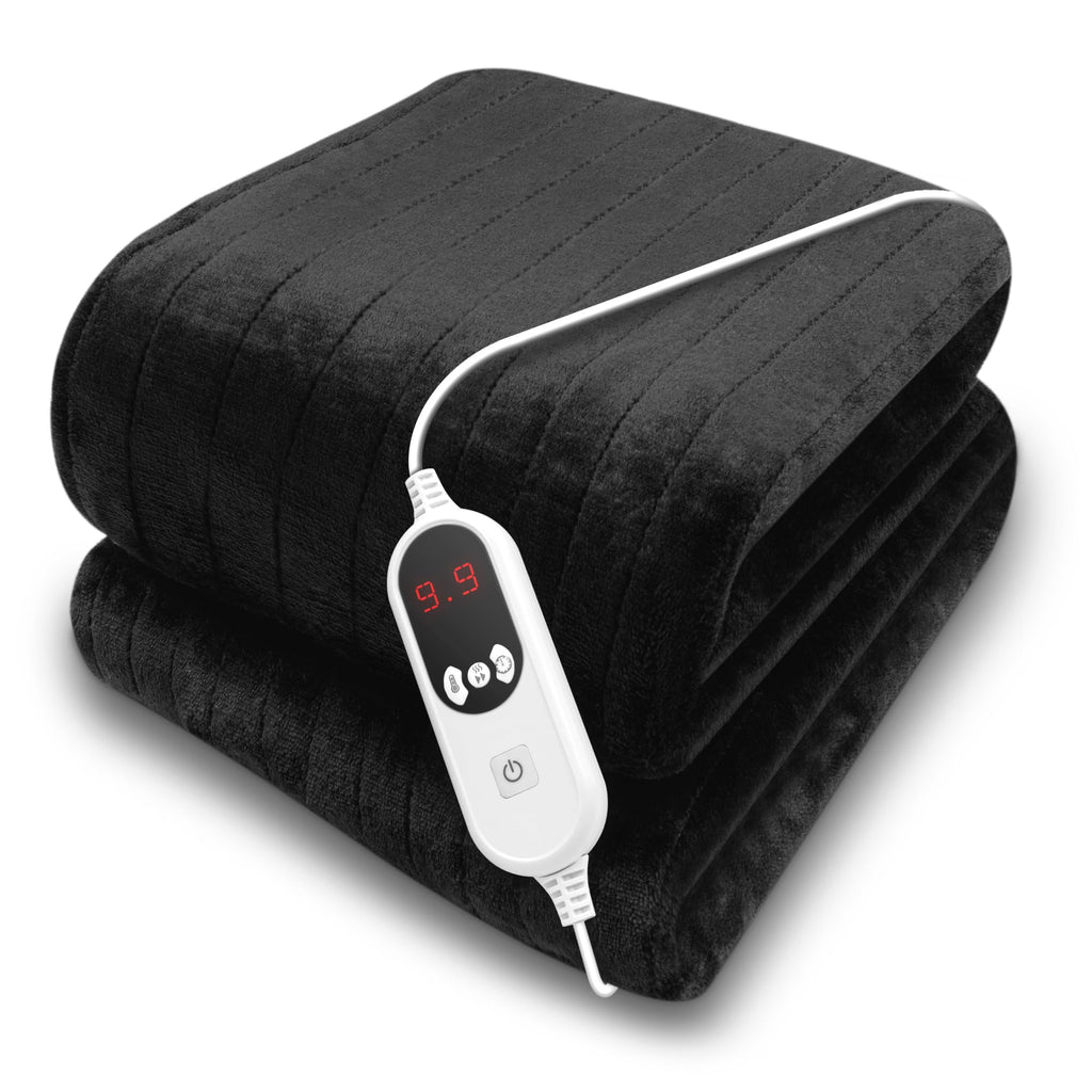 Purus Heated Throw Electric Blanket | Black Micro Fleece with 12HR Timer