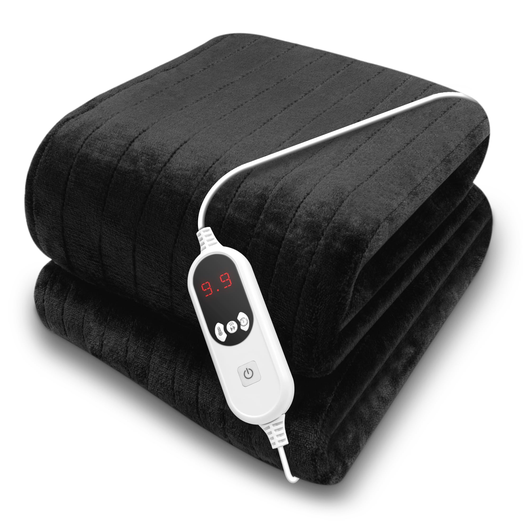 Purus Heated Throw Electric Blanket | Black Micro Fleece with 12HR Timer