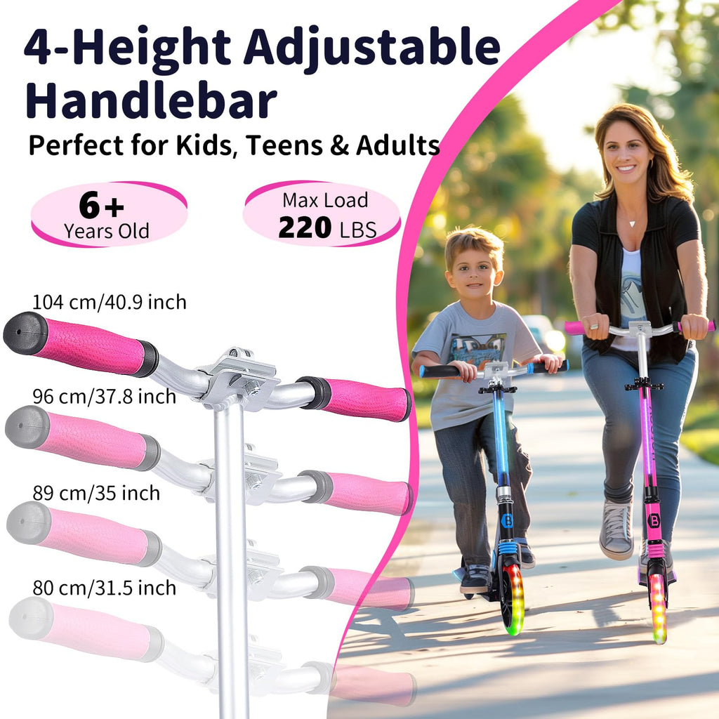 BELEEV V8 Light-Up Folding Scooter – Adjustable 2-Wheel Commuter for Kids