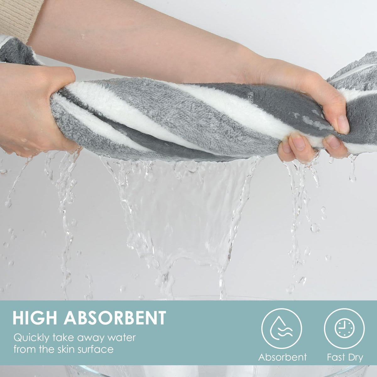 VIVOTE Bathroom Hand Towels Microfibre Hand Towel with Hanging Loop Grey