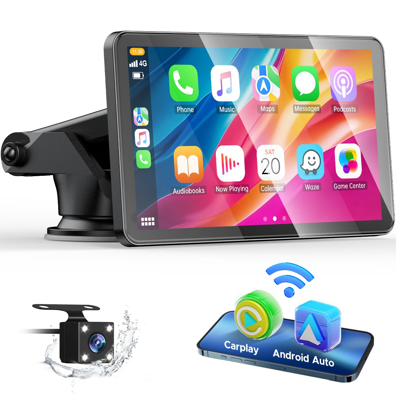 HOTPEAK 7" Portable Car Stereo – Wireless Apple CarPlay & Android Auto