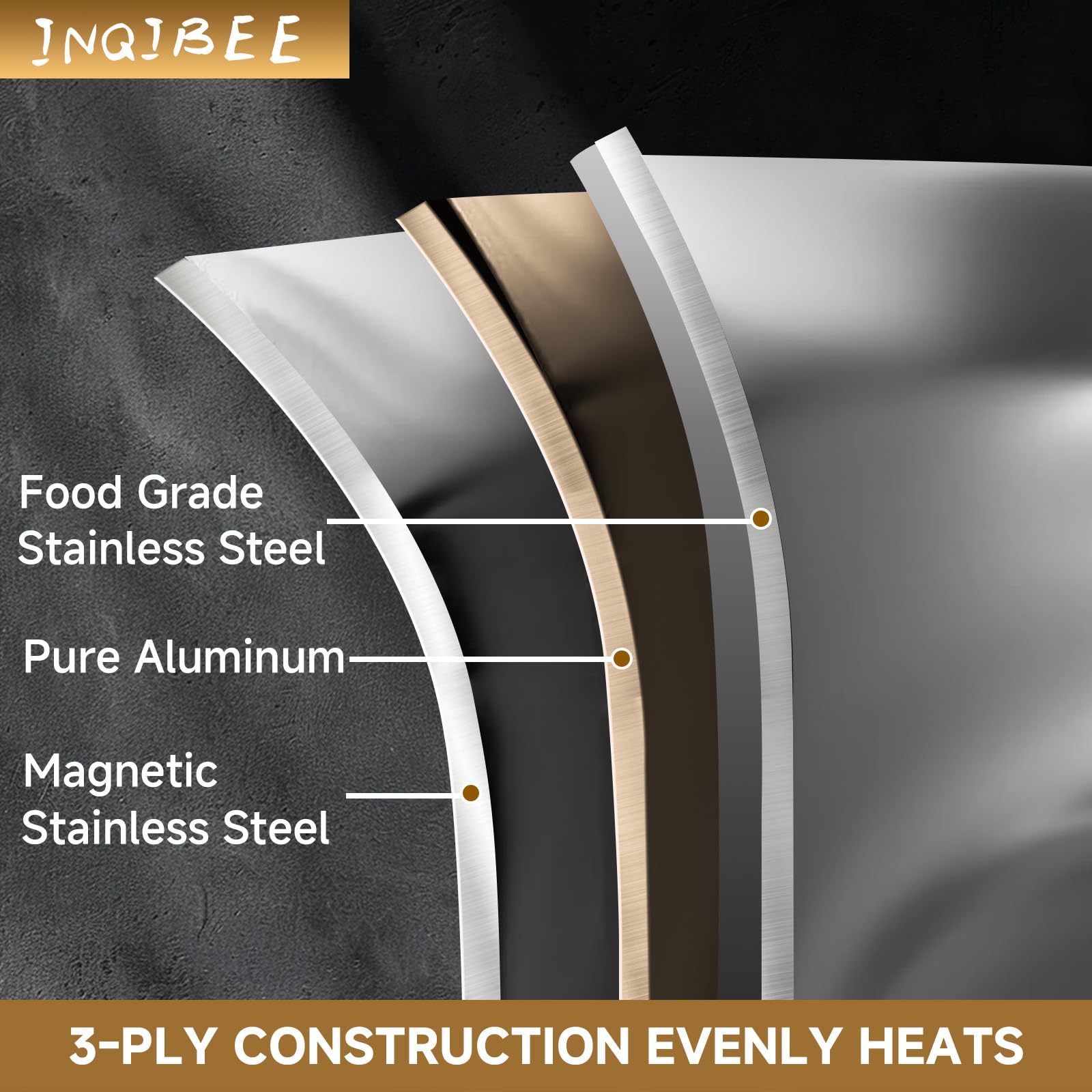 Inqibee 30 CM Tri-Ply Stainless Steel Frying Pan with Lid | Induction