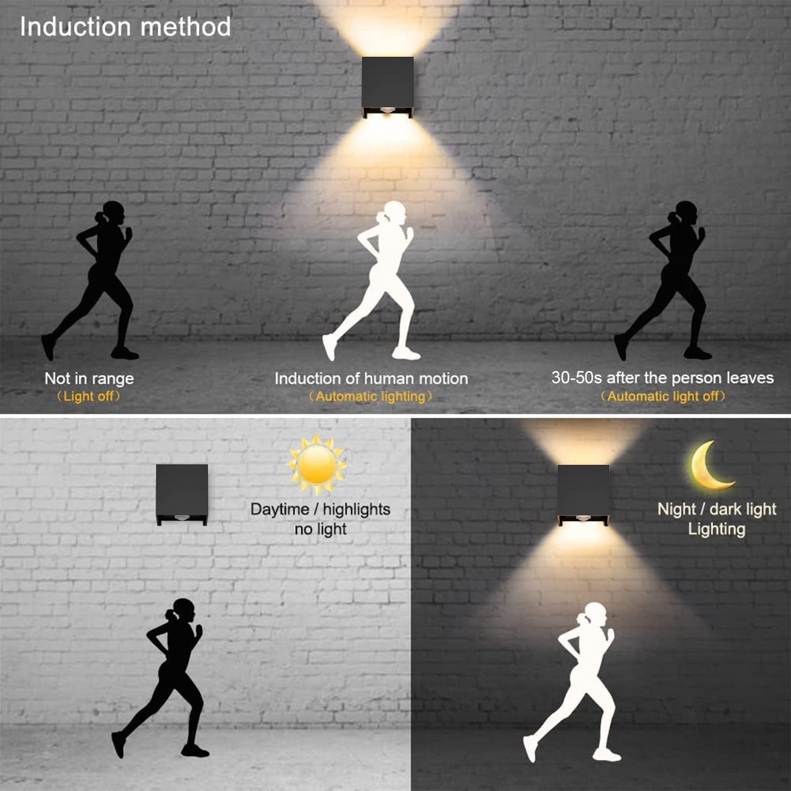 Klighten 2PCS Outdoor Wall Light with Motion Sensor - IP54 Waterproof Black