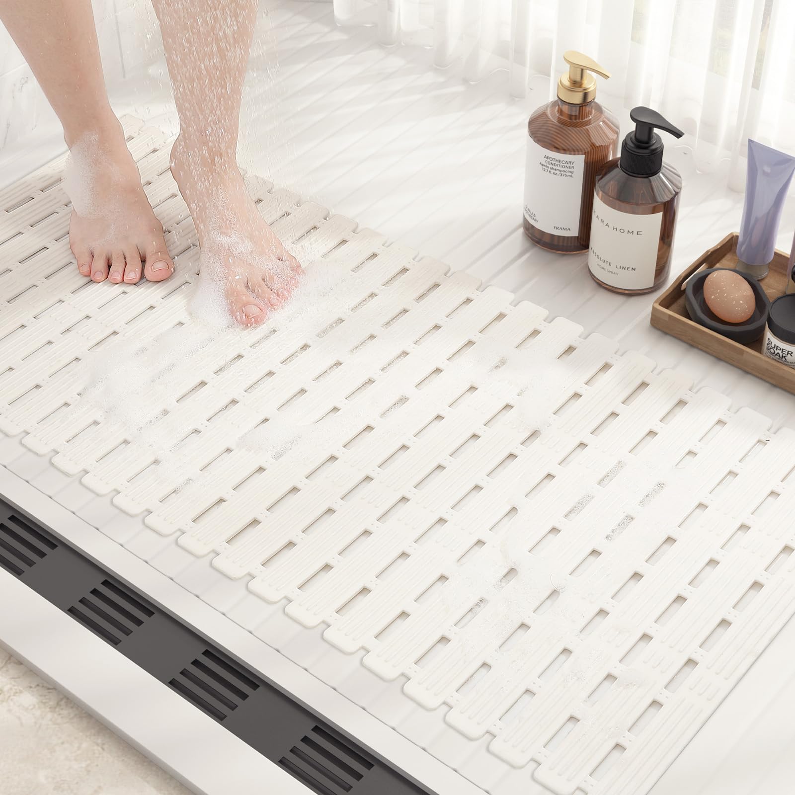 COLOR&GEOMETRY Non-Slip Shower Mat – Anti-Mould 40x68cm Bath Mat, Cream
