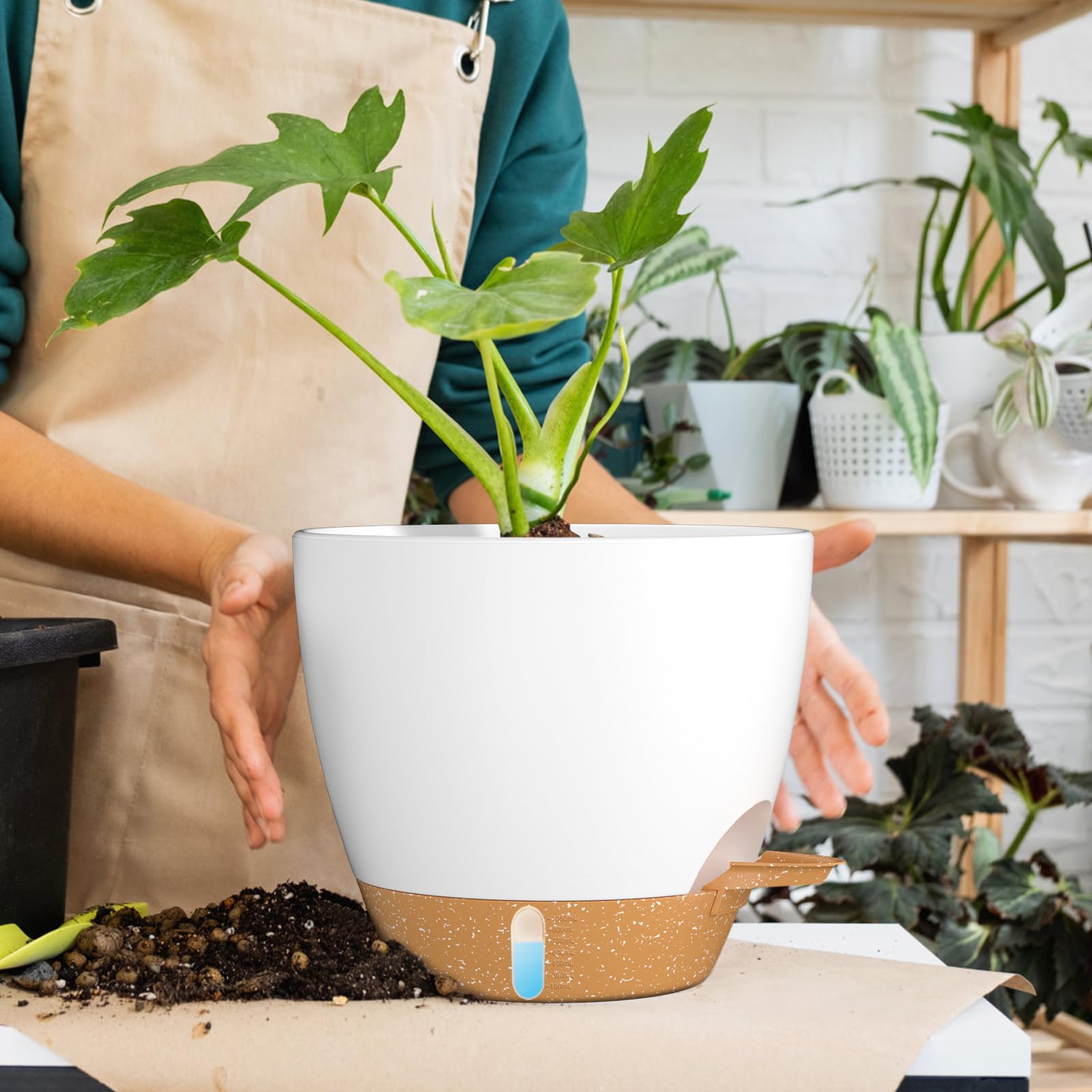 ZMTECH 30cm Self Watering Plant Pots with Drainage - Set of 2 White