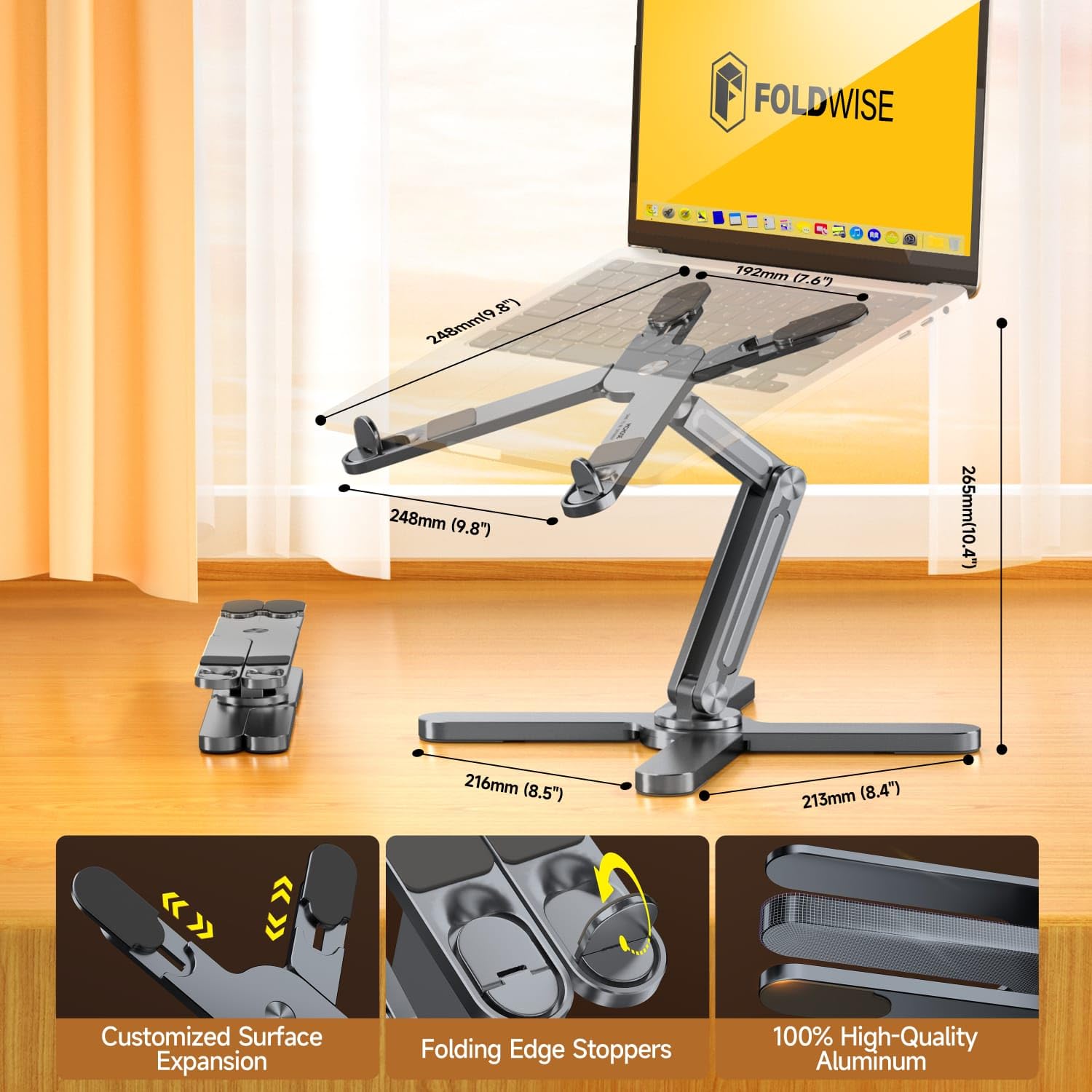 FoldWise X Aluminum Laptop Stand | 360° Rotating & Adjustable Riser