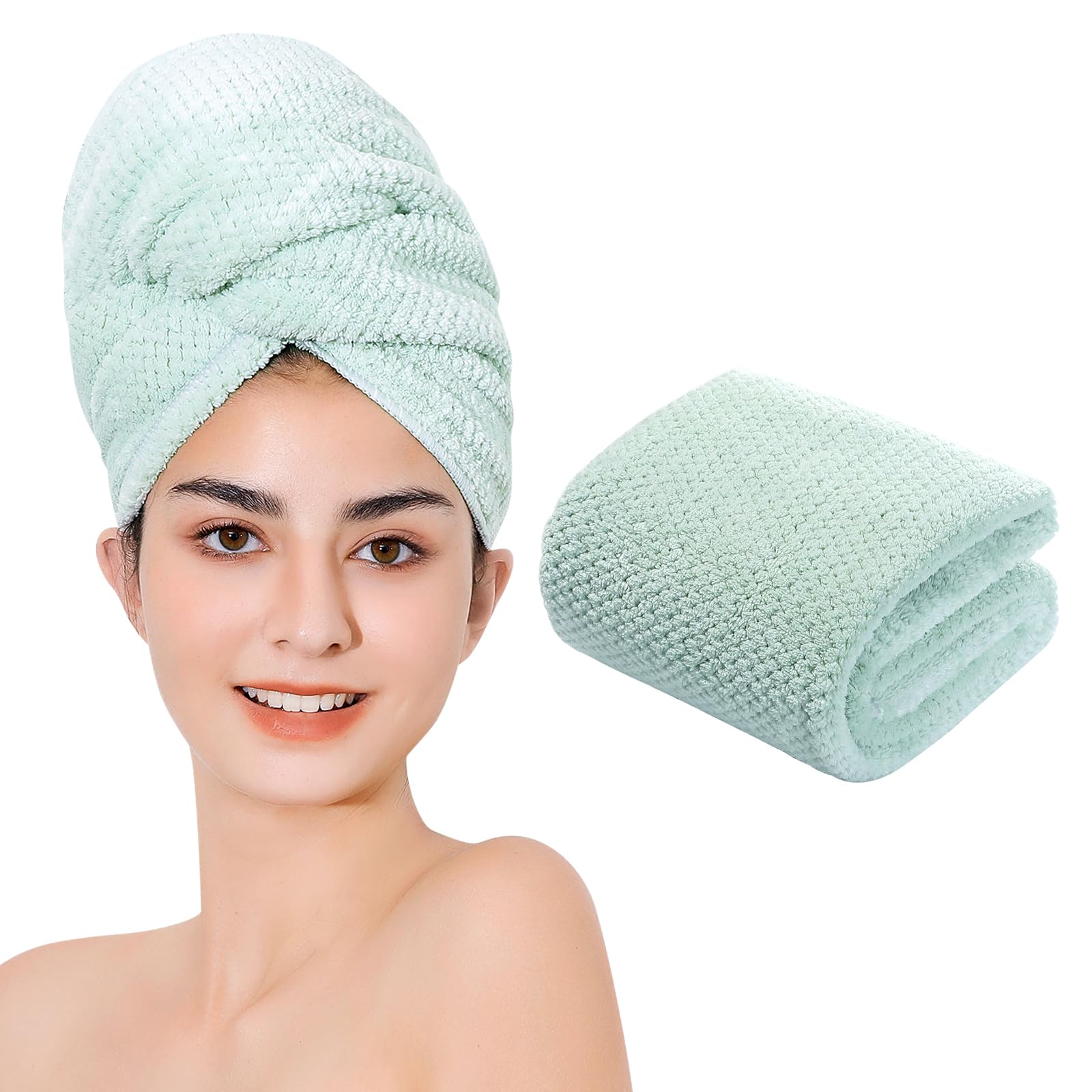 Laojbaba Microfiber Hair Quick Dry Towel | Ultra Absorbent Wrap - Green