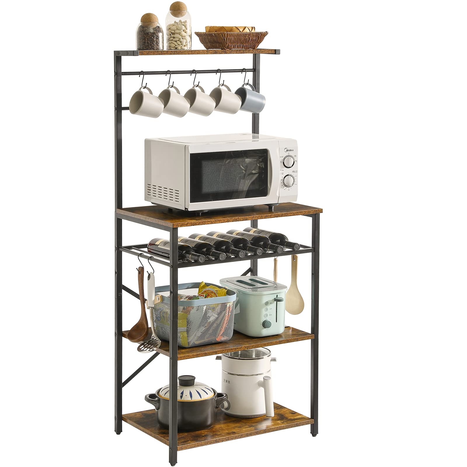 YMYNY Industrial Kitchen Baker's Rack – 4-Tier Microwave Stand & Coffee Bar