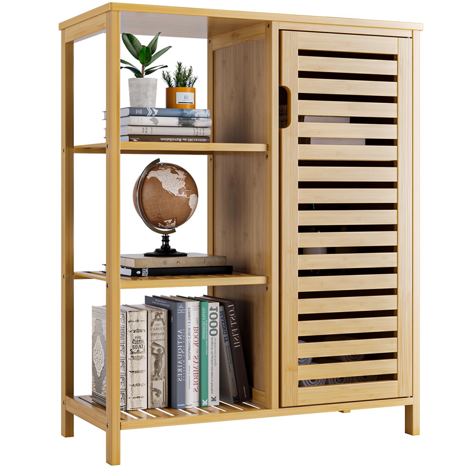 HITNET Bamboo Bathroom Floor Cabinet – Freestanding Storage with 3 Shelves