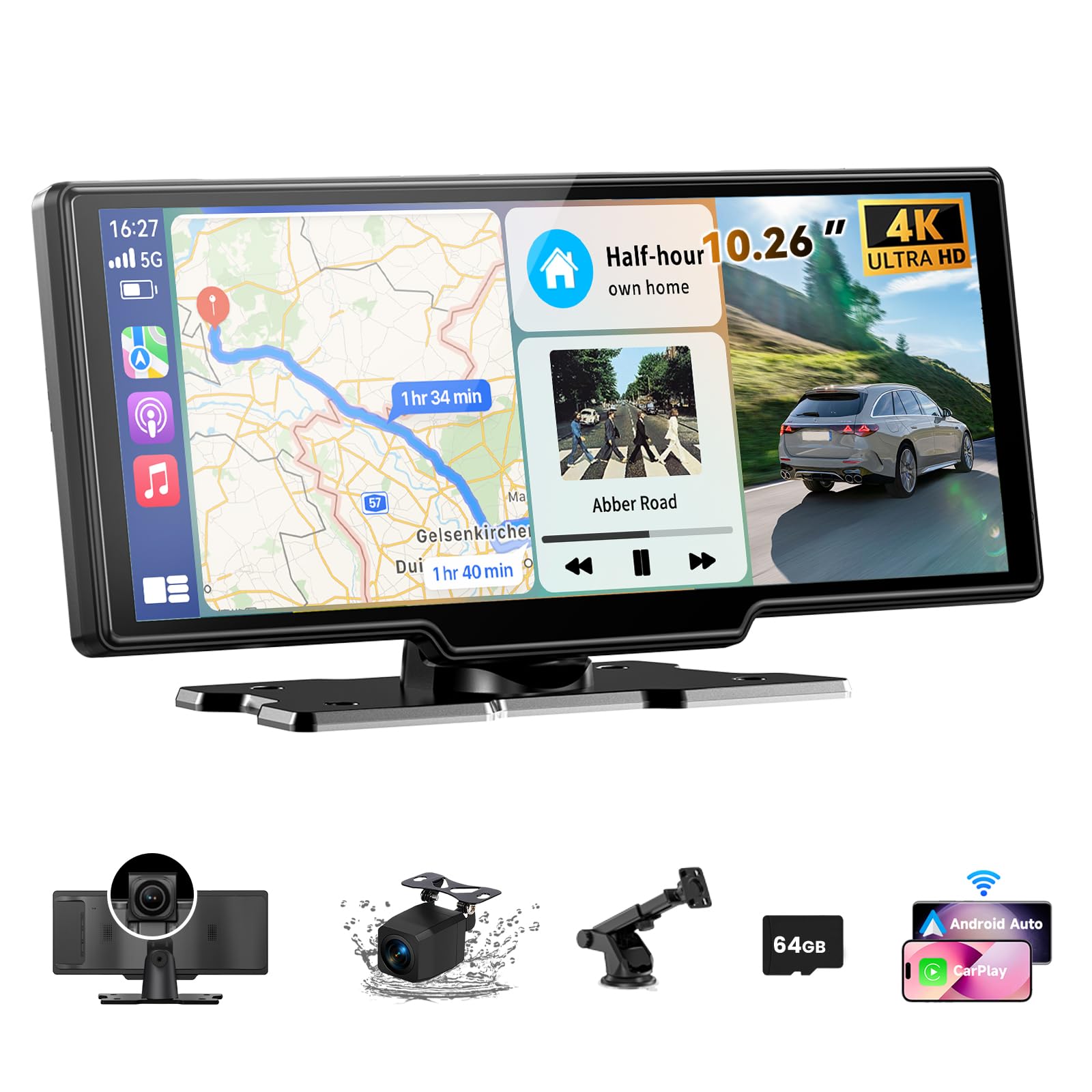 10.26" Wireless CarPlay Screen | 4K Dash Cam & Android Auto