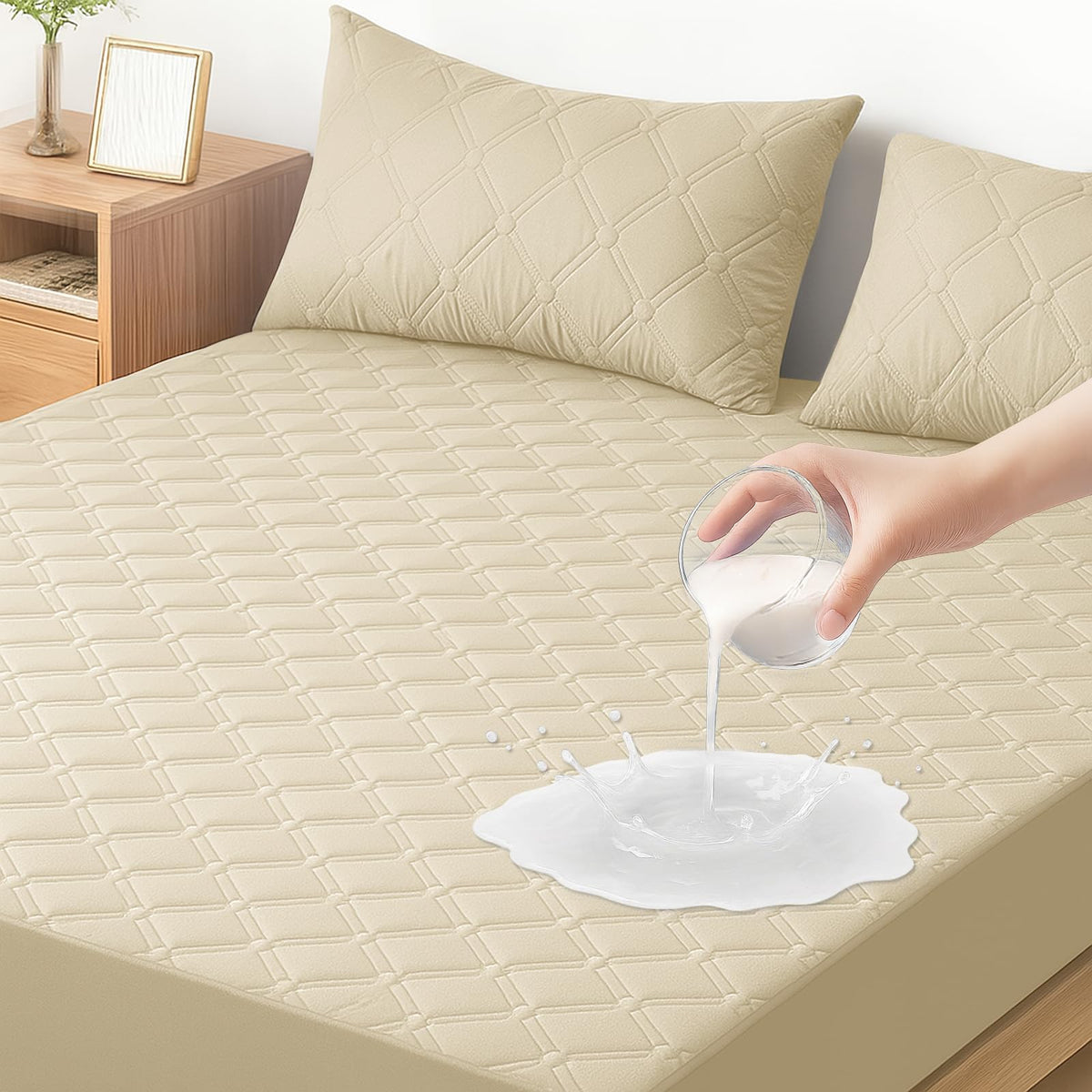 Ystyle Fitted Sheet 160 x 200 cm, Microfibre, Fitted Sheet - Mattress Height up to 30 cm, Khaki - image 1