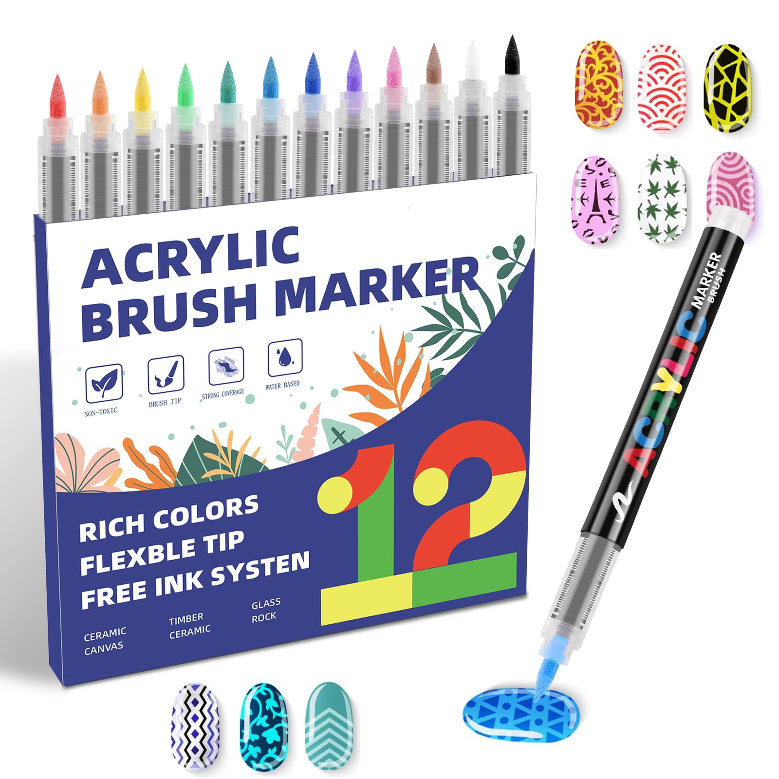 Colpart Nail Art Stifte Set – 12 Farben Acryl Marker für DIY Nageldesign