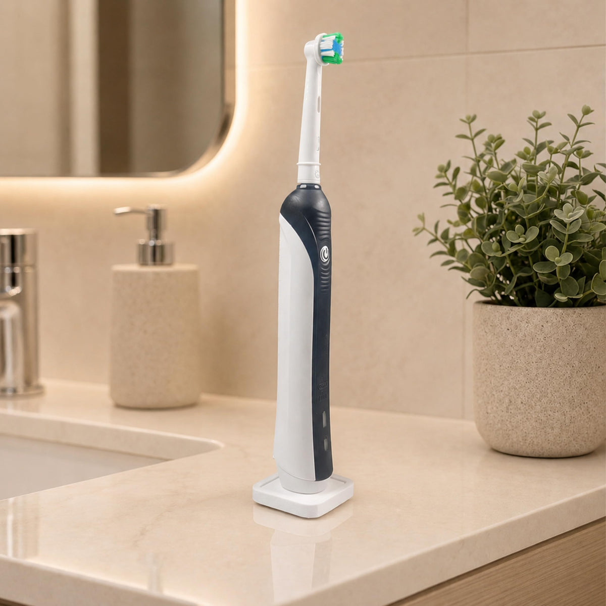 Electric Toothbrush Holder Stand Compatible with Oral-B – Single Matte Ivory White, Single