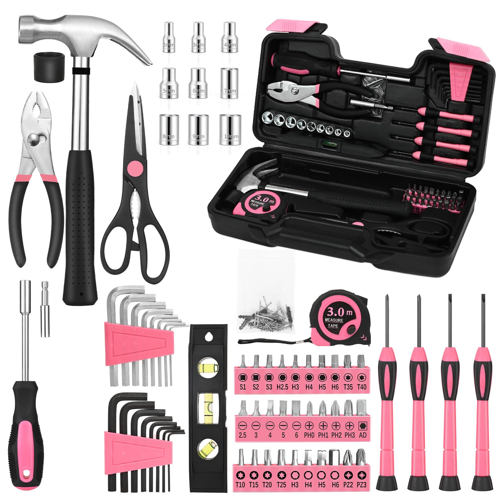 Jolof Store 143pc Pink Household Tool Set with Toolbox Storage Case