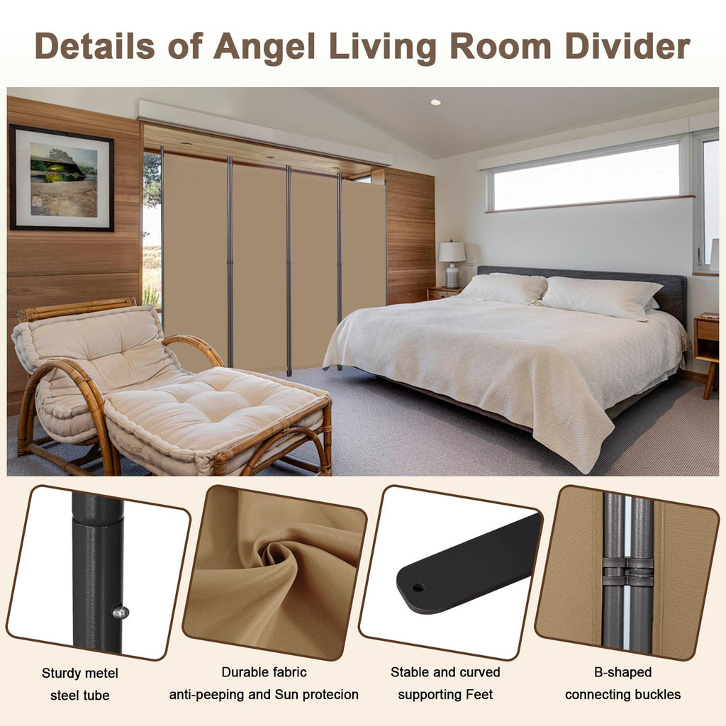 Angel Living 4 Panels Folding Room Divider, Privacy Screen Composed of Polyester Fabric and Sturdy Iron Frame - image 2