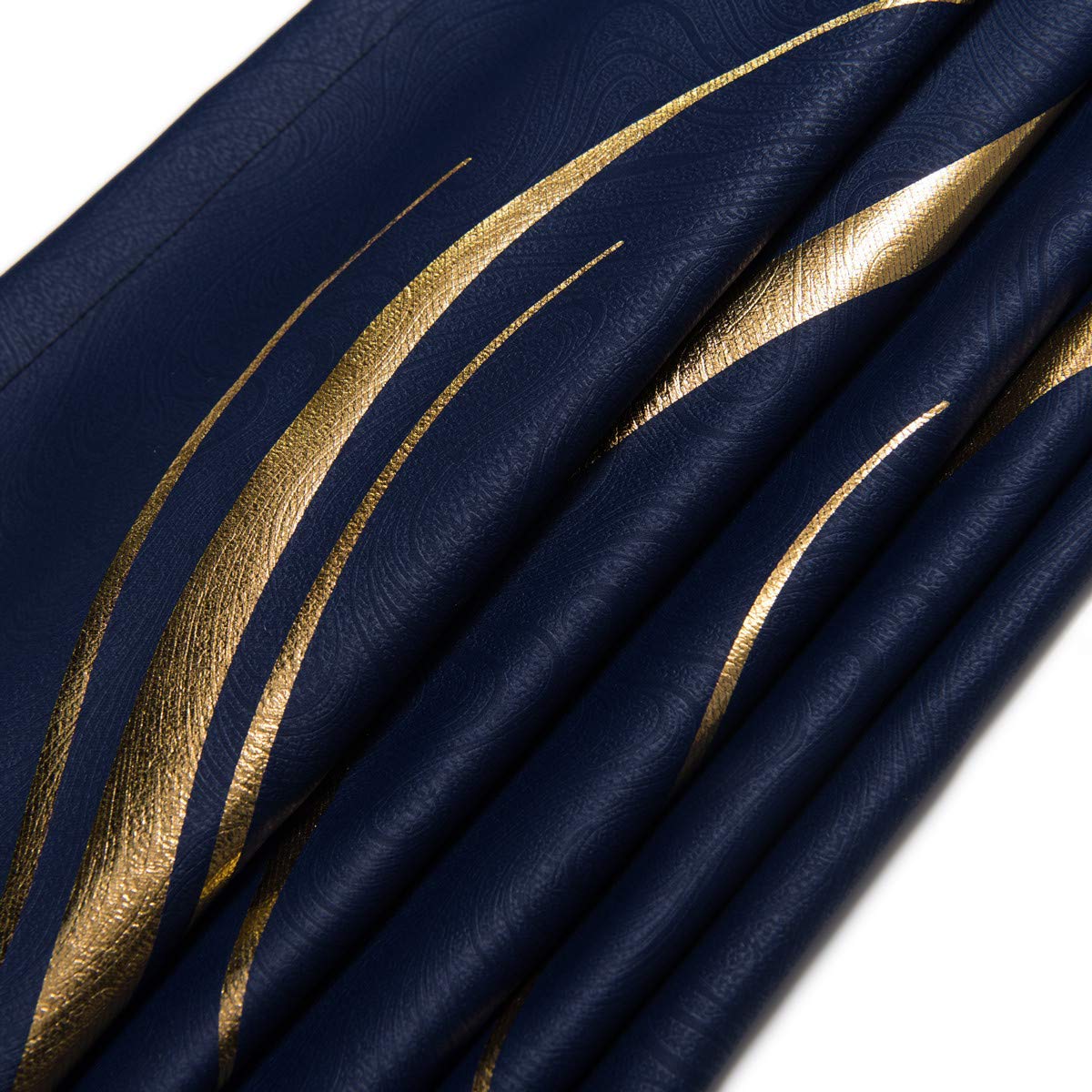 Luxury Striped Blackout Curtains – Navy & Gold, 66x84 Inch